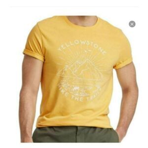 Yellowstone Hike the Trails Graphic Tee – Golden Yellow Outdoor T-Shirt